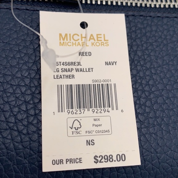 Michael Kors Reed Large Bifold Pebbled Leather Snap Wallet Card Case Navy NWT - Picture 12 of 12
